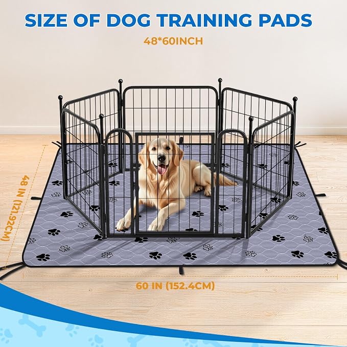 Fostanfly Non-Slip Washable Pee Pads for Dogs, 48''x60''-2 Pack, Gray | Extra Large, Ultra-Absorbent, Leak-Proof, Reusable Potty Training Pads for Dogs, Playpen & Crates with 8 Tie Straps - Image 2