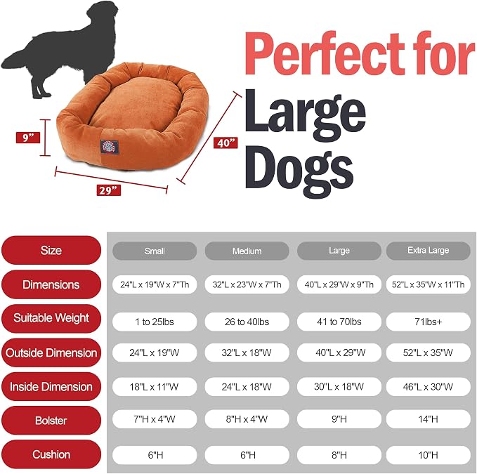 Majestic Pet 40 Inch Micro Velvet Calming Dog Bed Washable – Cozy Soft Round Dog Bed with Spine for Head Support - Fluffy Donut Puppy Mat 40x29x9 (inch) Large – Orange - Image 3