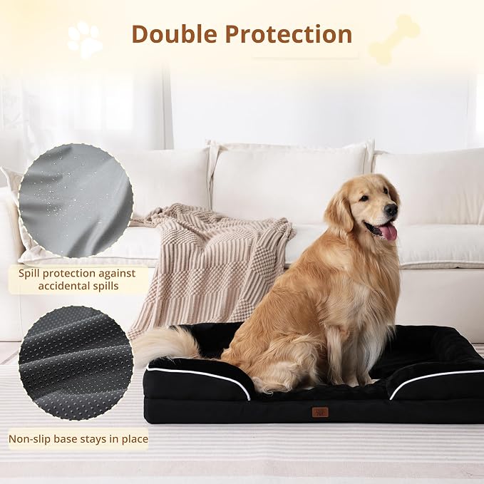 EGOHOME Orthopedic Dog Bed with Sides for Large Dogs 41x27x6.5in Black | Water Resistant Egg Crate Foam Dog Couch with Removable Washable Cover & Non-Slip Bottom, Comfort Support Pet Sofa - Image 5