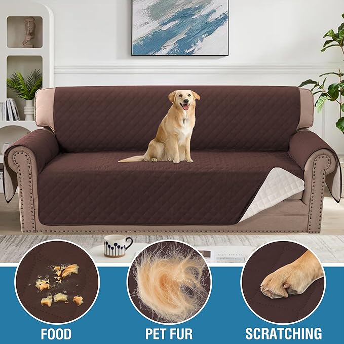 H.VERSAILTEX Couch Cover, Sofa Covers for 3 Cushion Couch, Dog Couch Cover Protector, Furniture Covers for Pets, 100% Waterproof Cover with Non-Skid Backing & Elastic Straps(Sofa, Chocolate) - Image 3