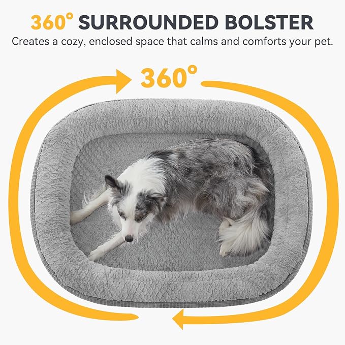 JOEJOY Orthopedic Dog Bed for Large Dogs, Egg-Crate Memory Foam Pet Bed with Bolster Sides, Waterproof Lining, Removable Washable Cover & Non-Slip Bottom, Light Grey - Image 3