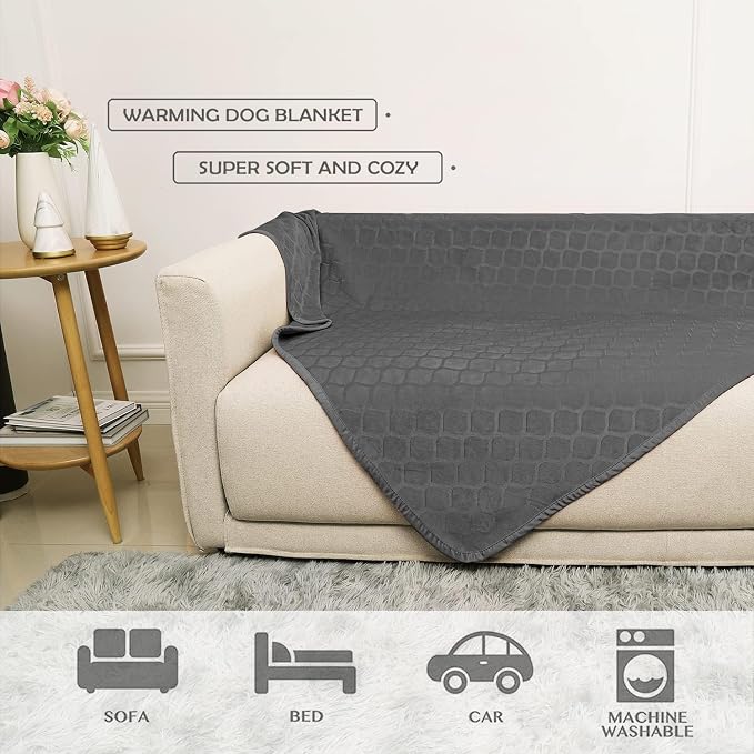fuguitex Waterproof Dog Blanket Bed Cover Dog Crystal Velvet Moroccan Fuzzy Cozy Plush Pet Blanket Throw Blanket for Couch Sofa(30 * 70 inch, Dark Grey+Grey) - Image 5