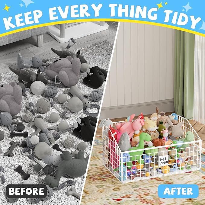 Indestructible Dog Toy basket, Large Toy Box for Dogs,Pet Toy Bin Dog Metal Basket for Toys, Toy Storage Organizer, Toy Box for Living Room Area (White) - Image 5