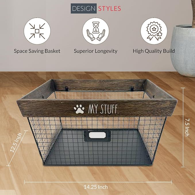 Rae Dunn Decorative Pet Toy Storage Basket - Durable Cat and Dog Toy Basket Perfect for Organizing Chew Toys - Sturdy Metal Baskets for Storage of Pet Blankets & Leashes - Image 3