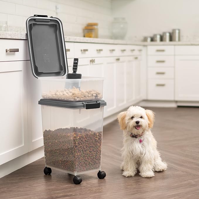 IRIS USA 30 lbs & 11 lbs Combo Airtight Dog Food Storage Container, Stackable Treat Box, 2-Cup Scoop, Wheels, Keep Fresh, Easy Mobility, Dark Gray - Image 4