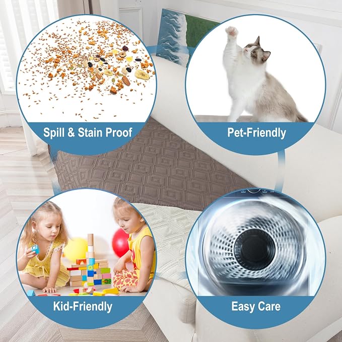 Genina 100% Waterproof Couch Cover for 3 Cushion Couch Sofa Cover for Dogs, Anti-Slip Sofa Covers Washable Couch Covers for Sectional Sofa L Shape Couch Protector, 1 Piece (Coffee, Sofa Large) - Image 4
