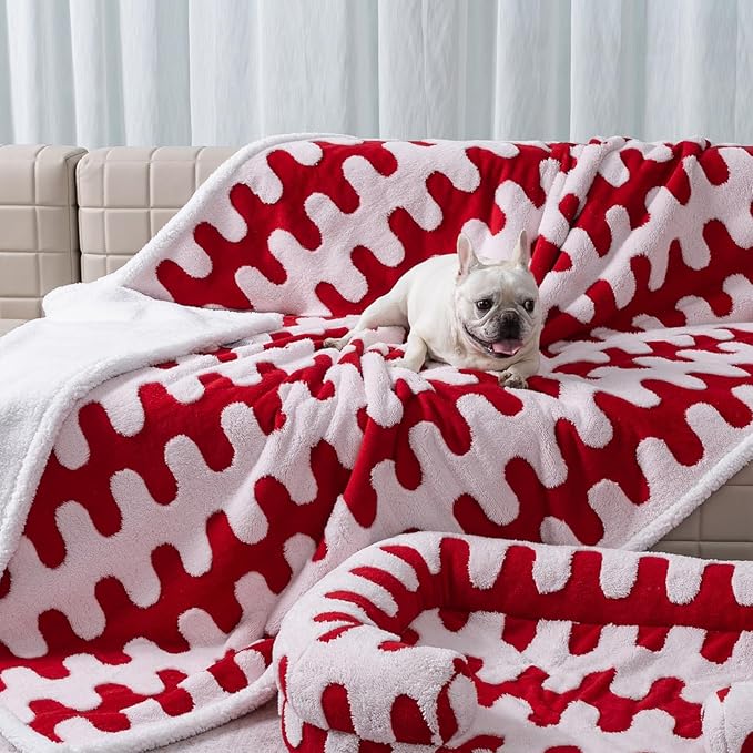 Waterproof Pet Blanket,Dog Bed Covers Small Throw for Puppy Cats Stylish Jacquard Pets Couch Sofa Furniture Protection Washable Reversible Covers (Red Wave,XS) by Unknown