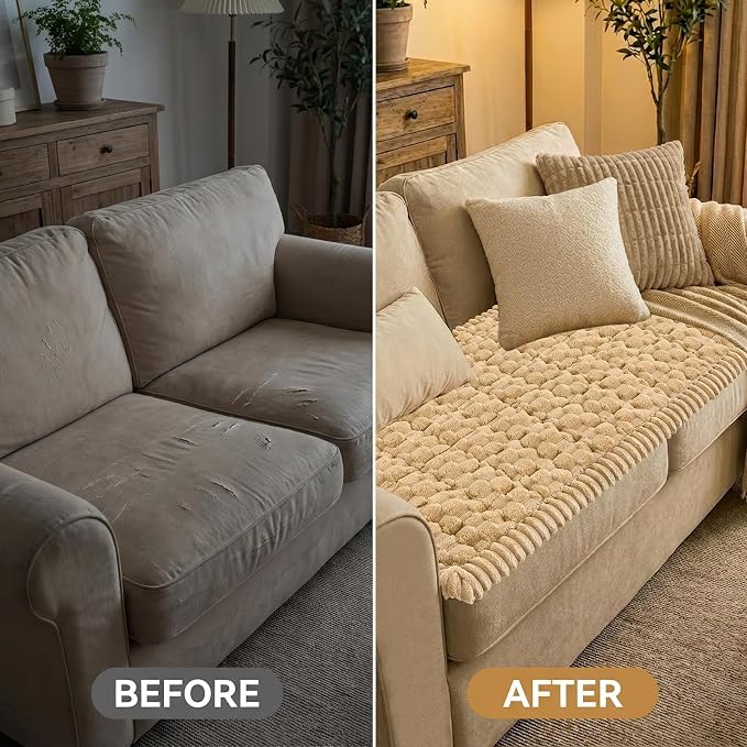 Smiry Non Slip Couch Covers for Dogs, Scratch Resistant Pet Sofa Protector | Machine Washable Soft Fuzzy Thick Furniture Cover for Sofa Loveseat Sectional Large Dogs, Camel, 27.6" x 95" - Image 7