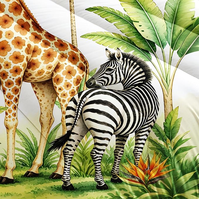 QOOMO Wild Animal Comforter Full Size,Elephant Giraffe Zebra Kids Comforter Set,3Pcs Bedding Set Printed Comforter with 2 Pillowcases,Down Alternative,Soft and Lightweight - Image 5