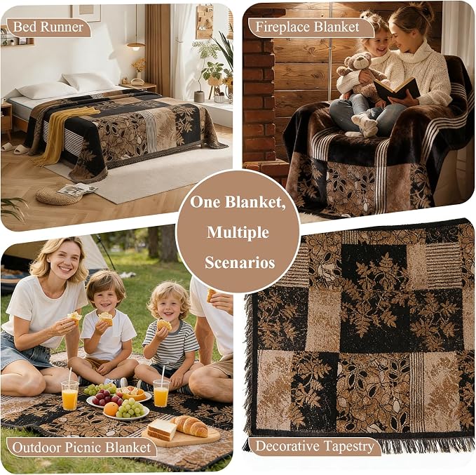 STACYPIK Vintage Couch Cover for Dogs, Floral Jacquard Chenille Sofa Cover | Brown, Breathable, Patchwork, For 2 Cushion Couch/Loveseat , Non Slip Couch Protector for Sectional, Sofa Blanket-71X118IN - Image 5