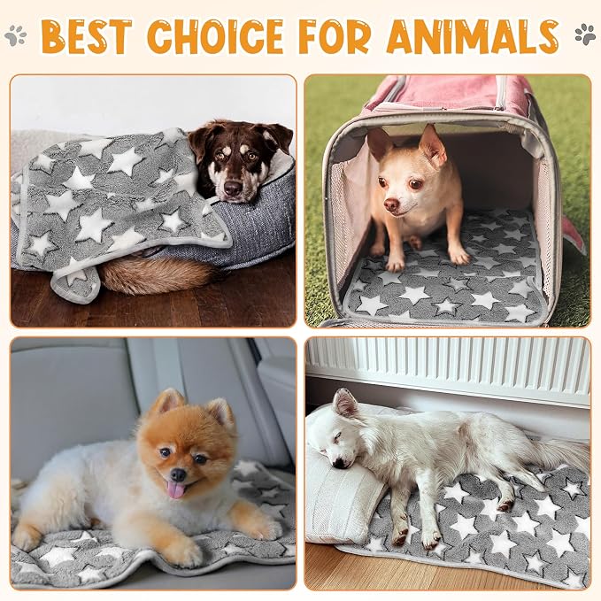 Tatuo 4 Pack Fleece Dog Blankets for Puppy Cats Multi-Size Sleep Mat for Pet Guinea Pig Soft Washable Crate Bed Puppy Teething Toys Print Pattern Warm Blanket Indoor (Gray,30 x 20.5 Inch,Star) - Image 4
