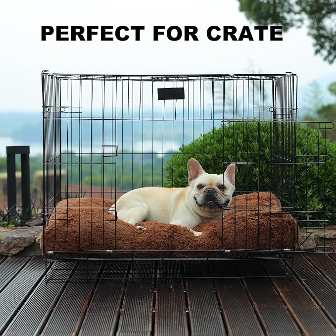 Bedfolks Waterproof Crate Bed, Plush Pad with Removable Cover, Faux Fur for Large Dogs, Washable Kennel Bed 35"x23", Solid Brown - Image 3