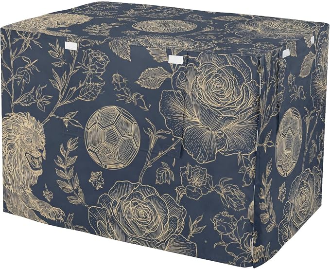 Dog Crate Cover Kennel Cover for Dog Cages Breathable for Wire Cage Indoor Outdoor Gold Lion Football Floral Classic by QwThum