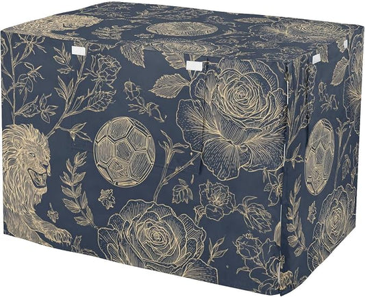 Dog Crate Cover Kennel Cover for Dog Cages Breathable for Wire Cage Indoor Outdoor Gold Lion Football Floral Classic by QwThum
