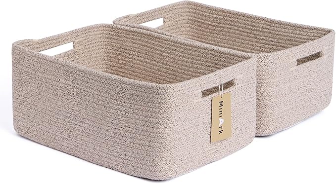 MiniArk Large Storage Baskets for Shelves, 17 x 13 x 7.5” Closet Organizers Bins for Clothes Blanket Towels, Baby Nursery, Toy Baskets Box, Woven Rope Baskets, 2 Packs Mixed Brown by MiniArkStorageBasketsHome
