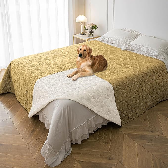 Waterproof Dog Bed Cover Pet Blanket for Furniture Bed Couch Sofa Reversible (Sand+Cream, 82x82 Inches) | TPU Leak-Proof Liner, Lightweight & Reversible, Fits Chair, Sofa, Bed, 82" x 82" , Sand/Cream by TuffeelHome
