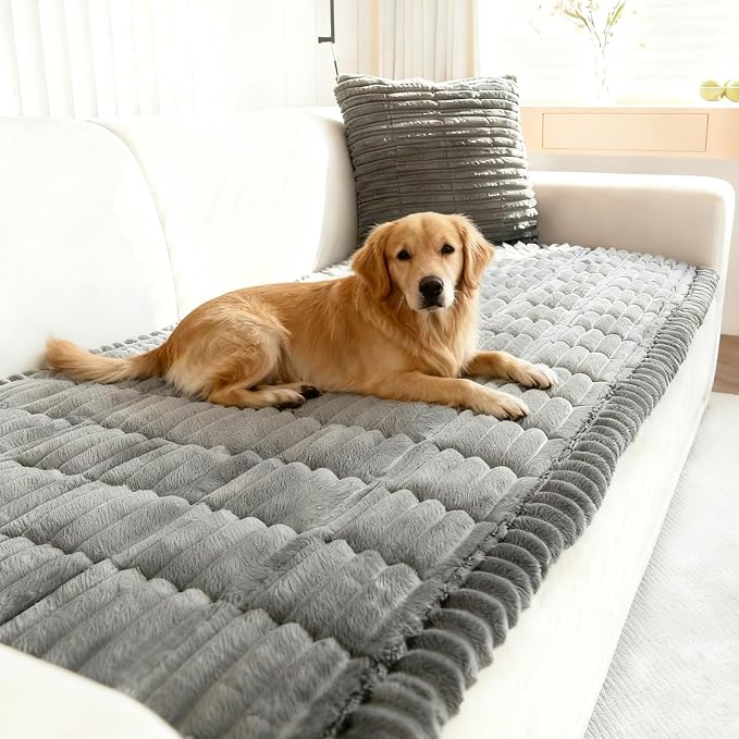 Couch Cover for Dogs, Non Slip Washable Sofa Protector Pet Friendly | Dark Gray Fuzzy For 3 Cushion Couch, Protector for All Sofas (27.6" x 82.7") - Image 2