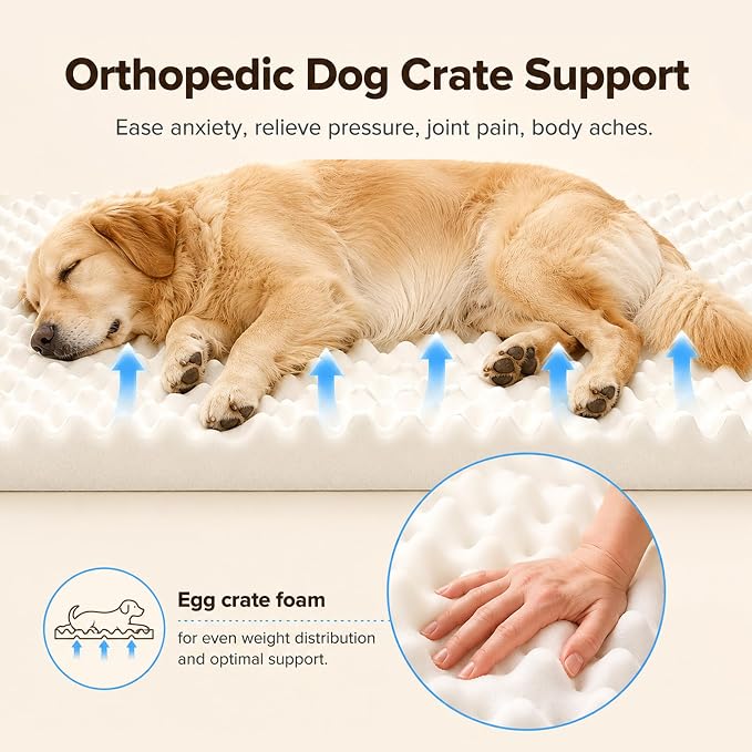 35"x22" Orthopedic Dog Bed for Crate Sherpa Pet Bed, Dark Grey | Egg Crate Support, Waterproof Dog Bed, Machine Washable Removable Cover, Soft Sherpa Dog Crate Bed, Anti Slip Bottom - Image 3