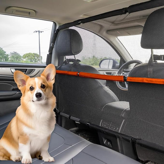 Dog Barrier for Car 50" Wide SUV Divider for Seats & Cargo Area | Durable Escape-proof See-Through Net Mesh Pet Car Barrier Foldable Gate Divider for Trucks, Large SUV & Mid-Sized Vehicles by FurggisPet
