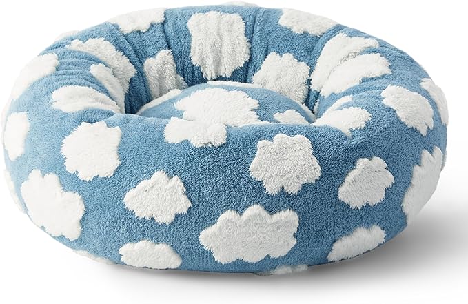 Lesure Shown on TV Donut Cat Beds for Indoor Cats - Small Round Dog Bed for Calming Pets as Gift with Washable Cover, Cute Modern Puppy Bed with Jacquard Shaggy Plush & Anti Slip Bottom, 20 Inch, Blue - Image 3