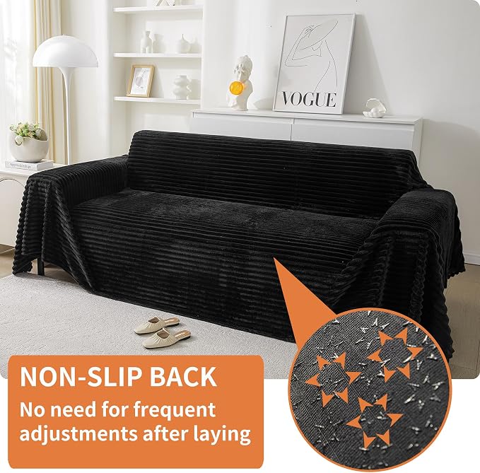 HAOMAIJIA Faux Fur Sofa Covers Couch Covers for 3 Cushion Couch Sofa Pet Friendly Soft Non Slip Couch Cover for Dogs Washable Sectional Couch Covers L Shape Furniture Protector (Black, 91"x134") - Image 2
