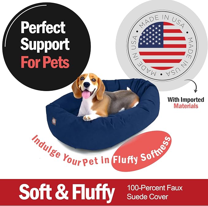 Majestic Pet 32 Inch Suede Calming Dog Bed Washable – Cozy Soft Round Dog Bed with Spine Support for Dogs to Rest Their Head - Fluffy Donut Dog Bed 32x23x7 (Inch) - Round Pet Bed Medium – Navy (2025) - Image 2