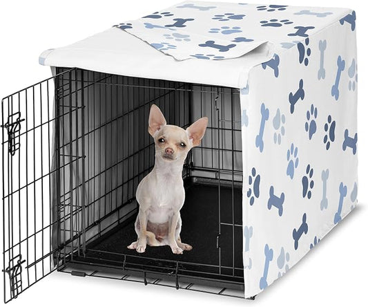 Sweet Jojo Designs 24in. Small Dog Crate Cover (Bones and Paw Prints) for Boys Pet Cage, Kennel Covers (Modern, Cartoon, Doggy, Puppy, Neutral, Paws Print, Whimsical, Slate Navy Blue and Off White) by SweetJojoDesigns