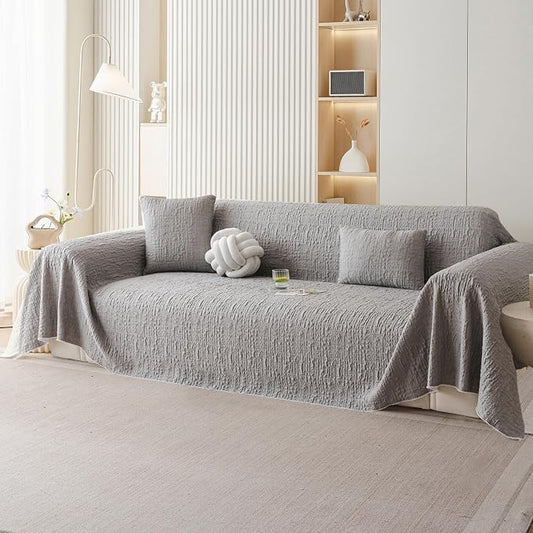 DREAMINGO Bubble Textured Cooling Sofa Cover, Ice Silk Breathable Couch Cover Blanket for Pet & Hot Sleepers, Washable Furniture Protector for 3 Cushion Couch, Ash Gray, X-Large 71"x134" by DREAMINGO