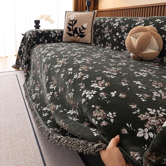 ROOMLIFE Couch Cover 3 Cushion Sofa, Washable Non Slip Furniture Sofa Protector Cover, Soft Chenille Sofa Slipcovers Sectional L Shape Dogs Couch Cover Throw Blanket with Tassels 71''X150'' - Image 7
