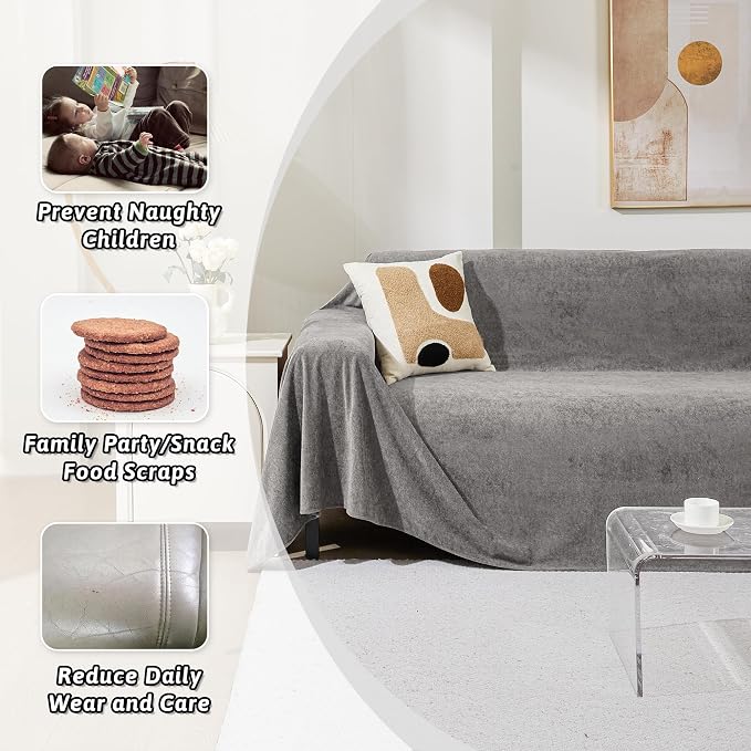 MEETSKY Couch Cover for 2 Cushion Sofa Washable, Cat Scratch Proof Sofa Covers, Furniture Protector Love Seat L Shape Soft Sectional Couch Covers for Dogs Pets, 71" x 102", Grey - Image 3