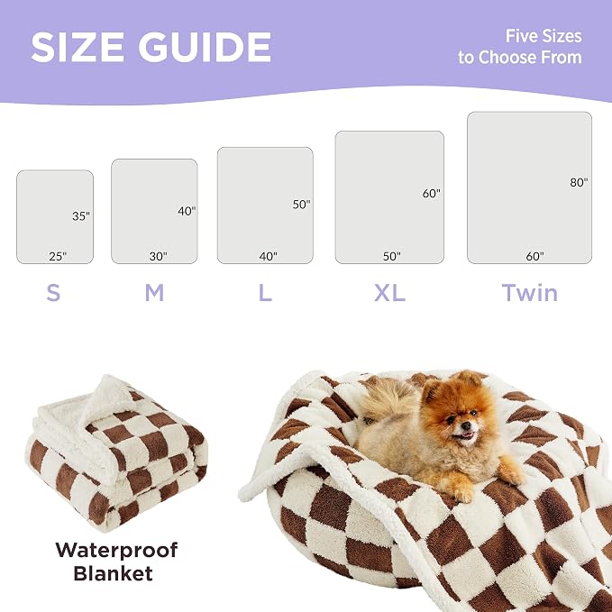 LE SURE Waterproof Blanket for Bed Cute Cozy 3D Jacquard, Twin（60x80） | Dog Blankets for Large Dogs, Pet Aesthetic Gift, Warm Soft Sherpa Throw, Reversible Couch Protector, Brown Checks - Image 5
