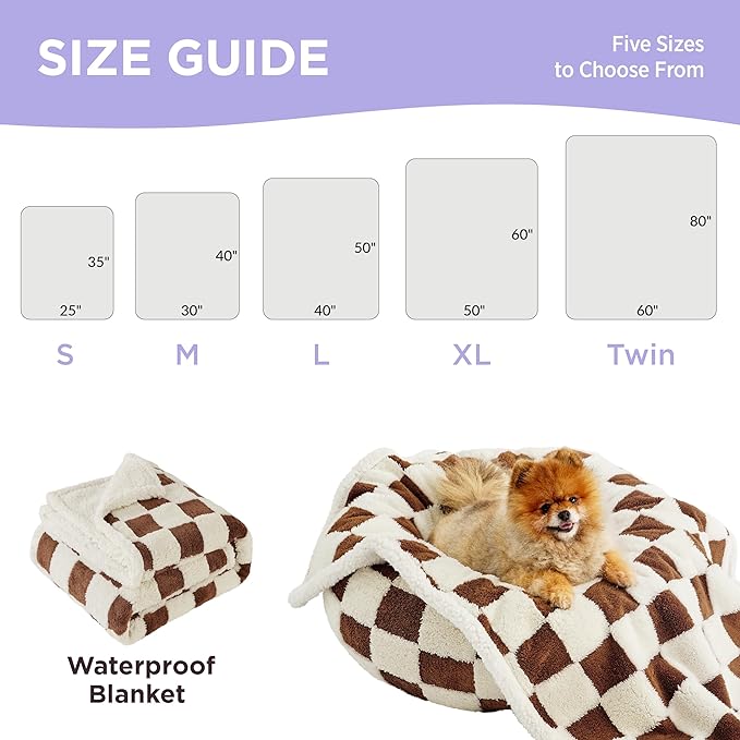 LE SURE Waterproof Dog Blankets for Large Dogs Cute Cozy 3D Jacquard,40x50 | Warm Soft Pet Blanket for Senior Dogs Aesthetic Gift, Washable Sherpa Throw, Reversible Couch Protector, Brown Checks - Image 6