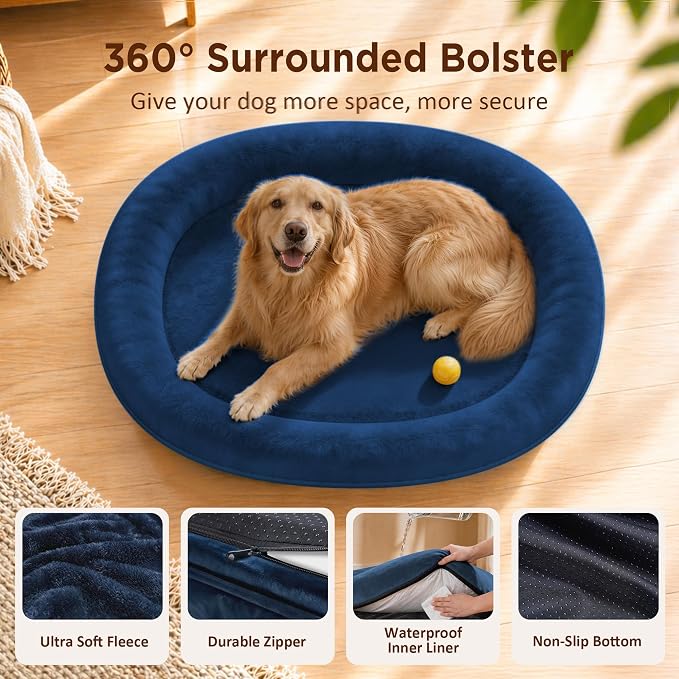 Waterproof Orthopedic Dog Bed for Medium Dogs, Navy | Supportive Crate Foam Relieves Joint Pressure, 360°Bolsters, Waterproof Inner,Washable Cover, Non-slip Bottom - Image 2