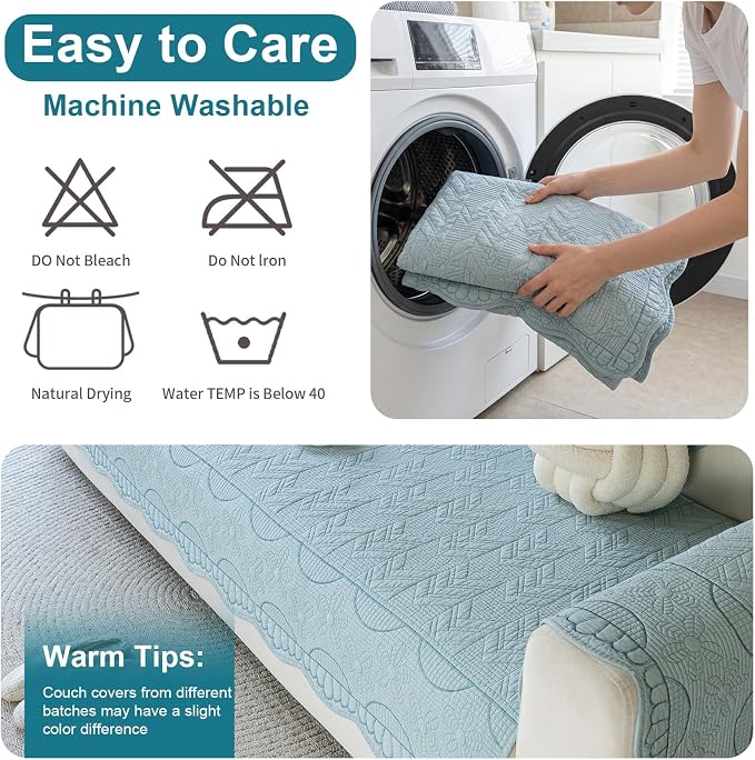 KRFOONN Cotton Quilted Dog Couch Cover for Sofa (02, 27.6" x 70.9") | Farmhouse Embroidery Sectional Couch Cover Washable, Soft Non Slip Sofa Slipcover Cushion Furniture Protector for Kids, Pets - Image 7
