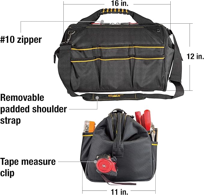 CAT 16-Inch Pro Wide Mouth Tool Bag, 18 Pockets for Tool Storage and Organization, Premium 1680D Water-Resistant Polyester Weave, Adjustable Shoulder Strap - 240044 - Image 4