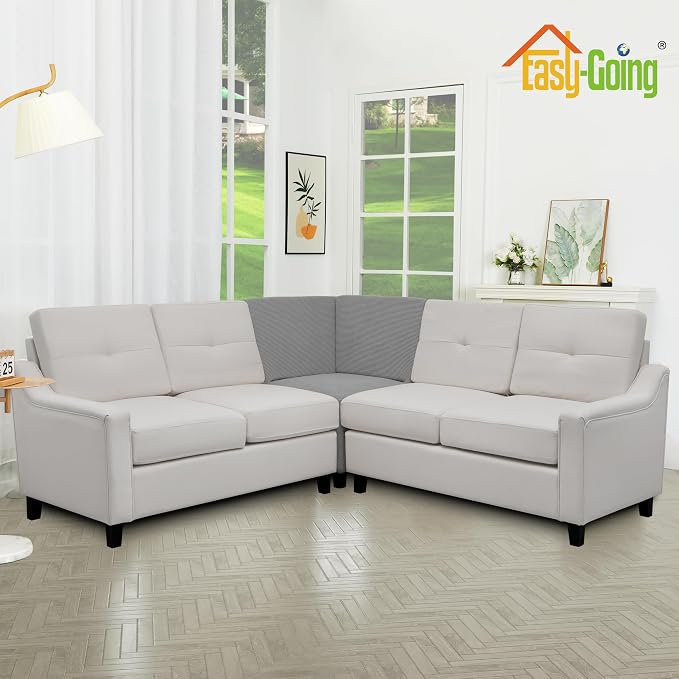 Easy-Going Stretch Soft Sectional Corner Sofa Couch Slipcover Light Gray | 1-Piece Sofa Cover Furniture Protector with Bottom For Kids, Pet, Spandex Jacquard Machine Washable for Living Room - Image 3