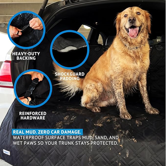 Bulldogology Cargo Mesh SUV Cargo Liner for Dogs – Waterproof Heavy Duty Pet Trunk Protector, 55″ x 106″ with Mesh Window & 60/40 Split Fit (XL, Black) - Image 3