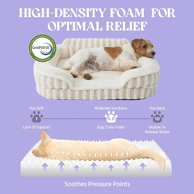 LE SURE Cute Cozy High Back Orthopedic L Plus Dog Bed,38" Beige | Waterproof Pet Bed with Sides, Aesthetic Comfy Egg-Crate Foam Pet Couch Sofa, Removable Washable Cover, Non-Slip Bottom - Image 4