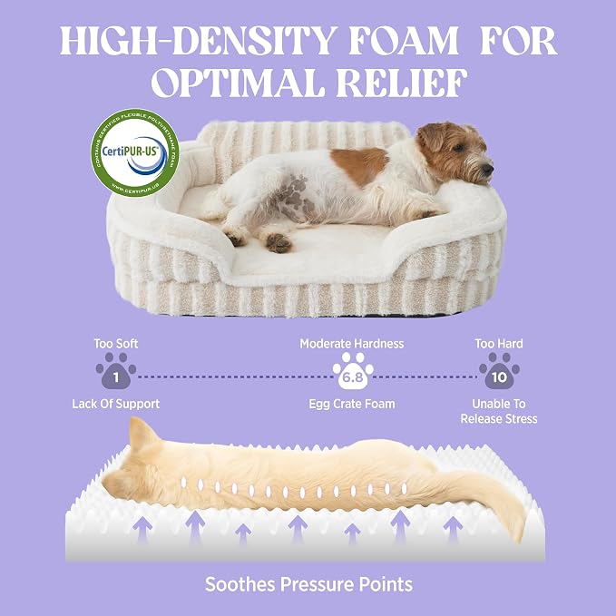 LE SURE Cute Cozy High Back Orthopedic Dog Beds Large Sized Dog,35" Beige | Waterproof Pet Bed with Sides, Aesthetic Comfy Egg-Crate Foam Pet Couch Sofa, Removable Washable Cover, Non-Slip Bottom - Image 4