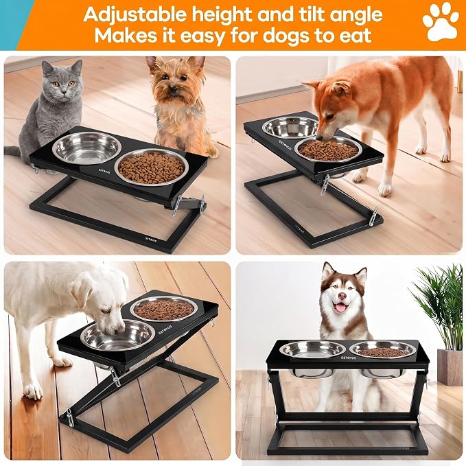 Elevated Dog Bowl, Adjustable Height and Tilt Angle Dog Bowl Stand | Precisely Adjust Height And Tilt Angle, Easy To Clean, Equipped With 2 Stainless Steel Food Bowls, Sturdy And Durable. - Image 7