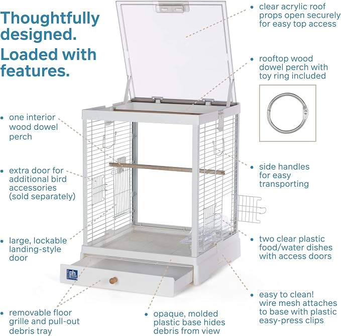 Prevue Pet Products Clear View Glass Bird Cage Crystal Palace for Small Birds - White Frame - Image 3