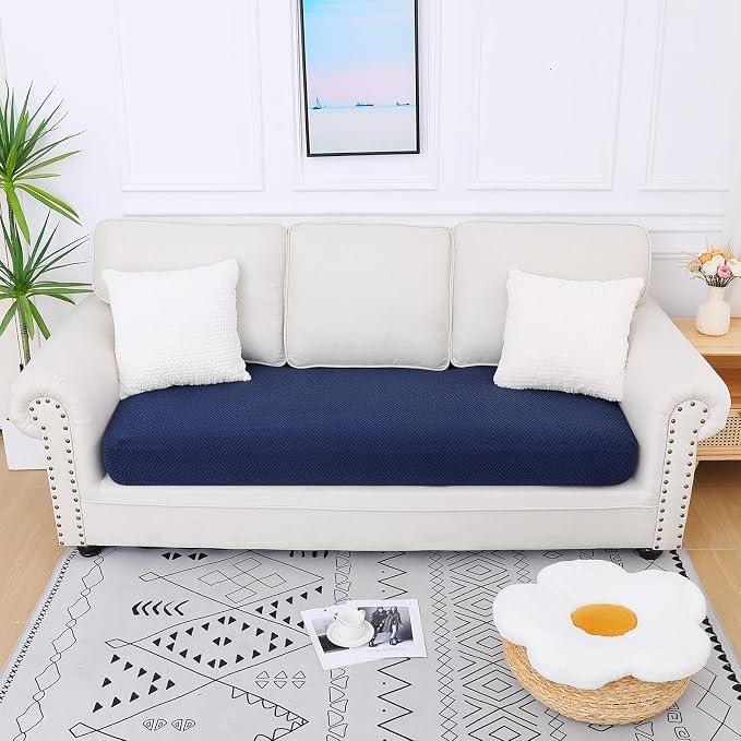 Smiry Waterproof Couch Cushion Covers, Non Slip Seat Cushion Covers | Stretch Jacquard Sectional Sofa Slipcover, Washable Elastic Furniture Protector for Pets, Kid, Large, Navy - Image 5