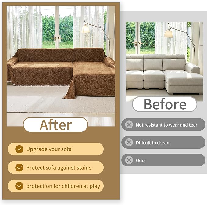 VANJOROY Couch Cover Chenille for 2 Cushion Loveseat, Washable Sofa Couch L-Shape Cover Protector Soft Sofa Slipcovers for Pets Dog with Tassel,71"x 102" Brown - Image 8