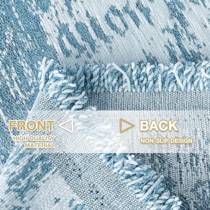 hyha Couch Cover for Dogs, Boho Chenille Sofa Cover for 3 Cushion Couch | Anti-Scratch Washable Sofa Slipcover, Loveseat Sectional Couch Throw Blankets with Tassels (Blue/White, 88.5x150 Inch) - Image 7