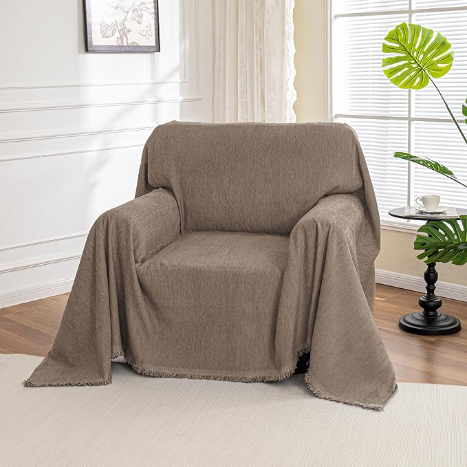 MYSKY HOME Chair Couch Cover Sectional Couch Covers for Pet Sofa Covers Non Slip Soft Couch Sofa Cover, Washable Furniture Protector Sofa Slipcover with Tassel Sofa Throws Living Room, 71"x91", Sand - Image 9