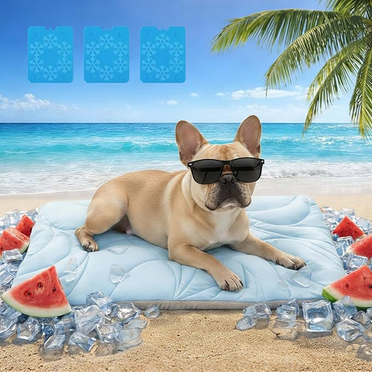 Vagascape Dog Cooling Mat 5.0 Version Built-in Ice Pack, Long-Lasting Cool | 6–8h Cooling, Ultra Thick Soft Vine Pattern Pet Cooling Mat, Washable Foldable Large Cooling Pad for Indoor, 35" x 27" by Vagascape