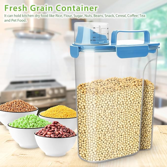 Viretec Rice Storage Container, 5 to 10lb Dry Food Airtight Dispenser, Pet Dog Cat Food Canister, BPA Free Clear Plastic Kitchen and Pantry Organization Bin for Oatmeal, Grain, Cereal, Pasta, Flour - Image 7