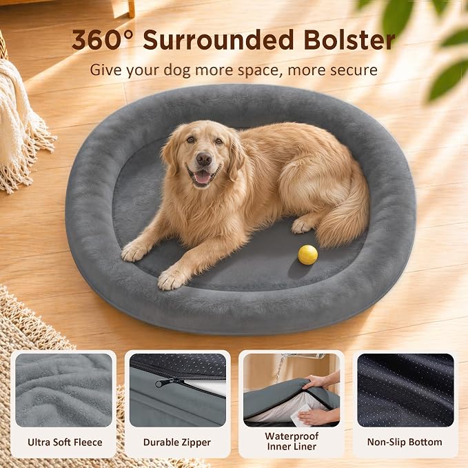 Waterproof Orthopedic Dog Bed for Extra Large Dogs, Grey | Supportive Crate Foam Relieves Joint Pressure, 360°Bolsters, Waterproof Inner,Washable Cover, Non-slip Bottom - Image 4