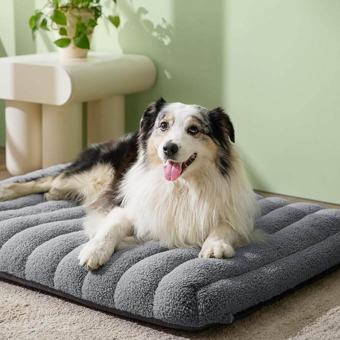 LE SURE Cute Orthopedic Dog Bed Large Sized Dog, Waterproof Chic Flat Pet Beds with Removable Washable Cover, Fuzzy Thick Egg Crate Foam Pet Mat for Indoor Use (36" x 27", Grey) - Image 2