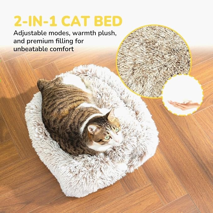 CATISM Cat Bed, Cat Cave for Indoor Cats, Soft Cat Dome, Self-Warming 2 in 1 Foldable Pet Cat House with Washable Cushioned Pillow Calming Fluffy Dog Beds for Small Dogs with Anti-Slip Bottom Brown | Soft Warm Washable Anti-Slip Bottom Removable Fluffy... - Image 4